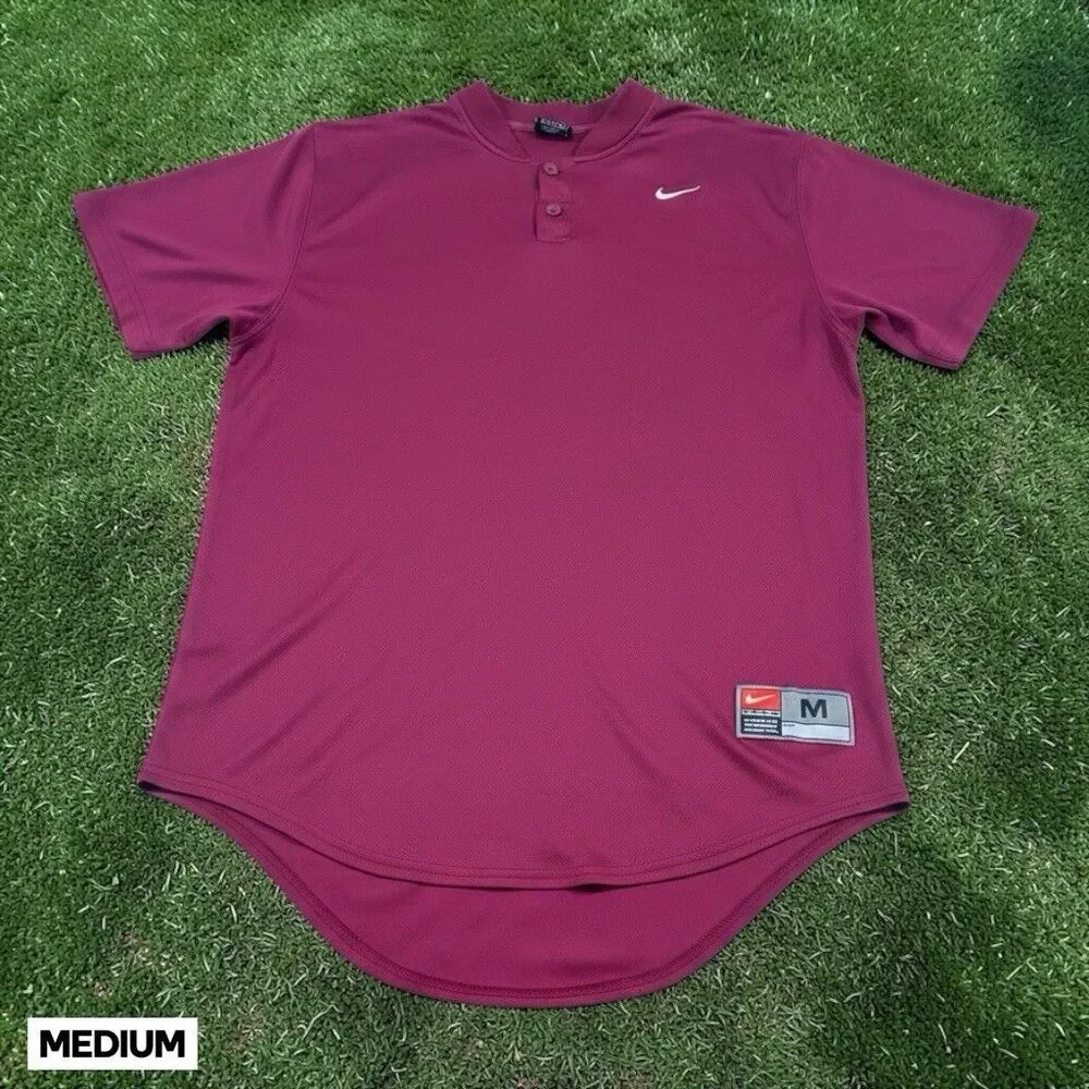 VTG Nike Team Henley Shirt Mens MED Maroon Short Sleeve Athletic Baseball Swoosh